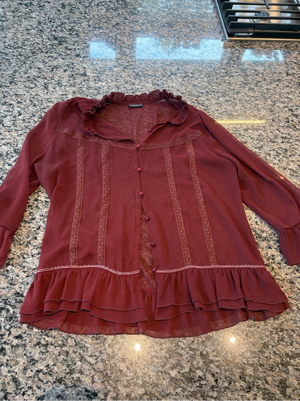 George Burgundy Ruffled Button-Front Blouse